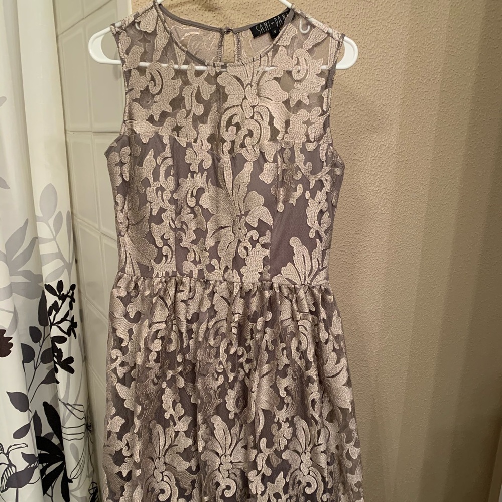 Golden mid length prom dress
